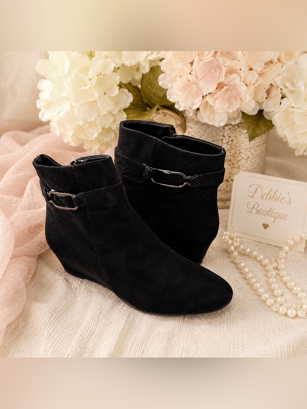 dressbarn Black Ankle Booties with Buckle